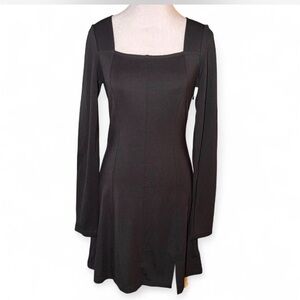 OGL Black Square Neck Long Sleeve Dress with Slit | NWT | Size S